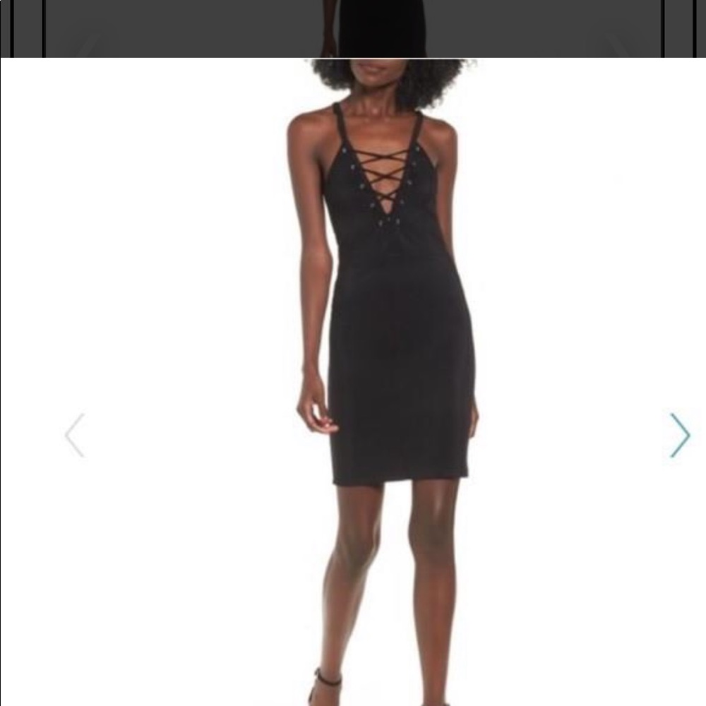 Leith Nordstrom Black Lace Up Front Body Con Dress